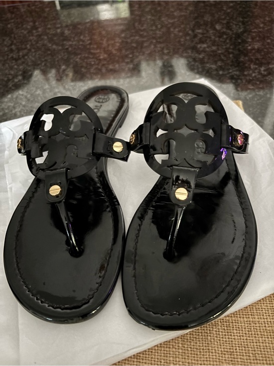 Tory Burch Shoes - Worn once. Tory Burch Patent black leather sandals